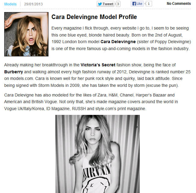 Photo of Model Profile: Cara Delevigne from 2threads.com