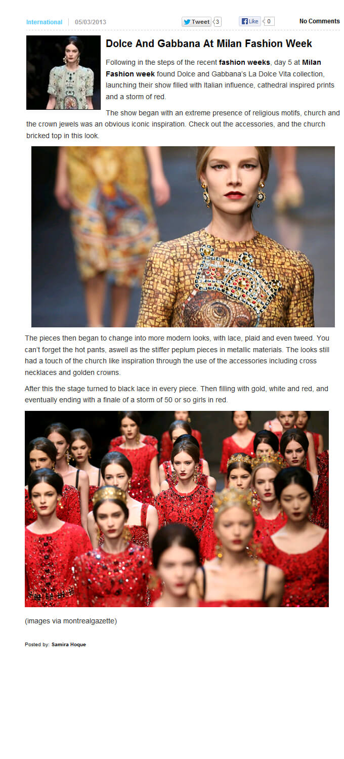 Photo of Dolce & Gabbana Milan Fashion Week from 2threads.com