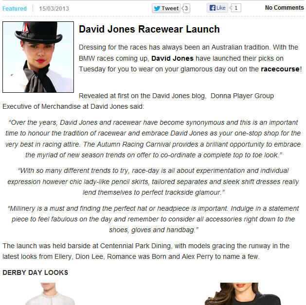 Photo of David Jones Racewear Launch from 2threads.com