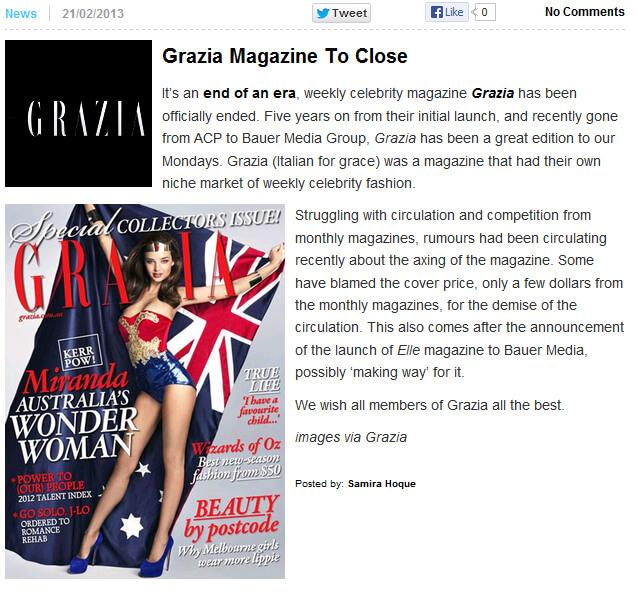 Photo of Grazia Magazine to Close from 2threads.com