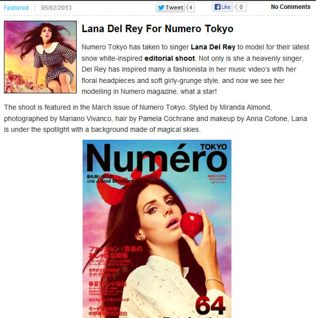 Photo of Lana Del Rey x Numero Tokyo from 2threads.com