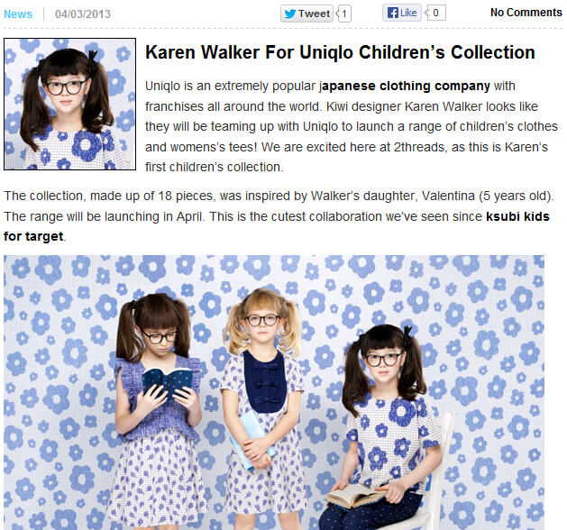 Photo of Karen Walker x Uniqlo childrens collection from 2threads.com